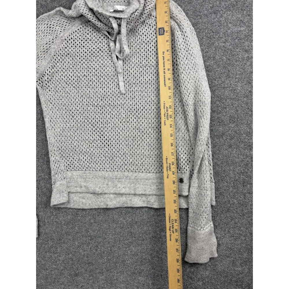 prAna Sweater Womens XL Gray Open Knit Mesh Cowl Neck Drawstring Raglan Pullover